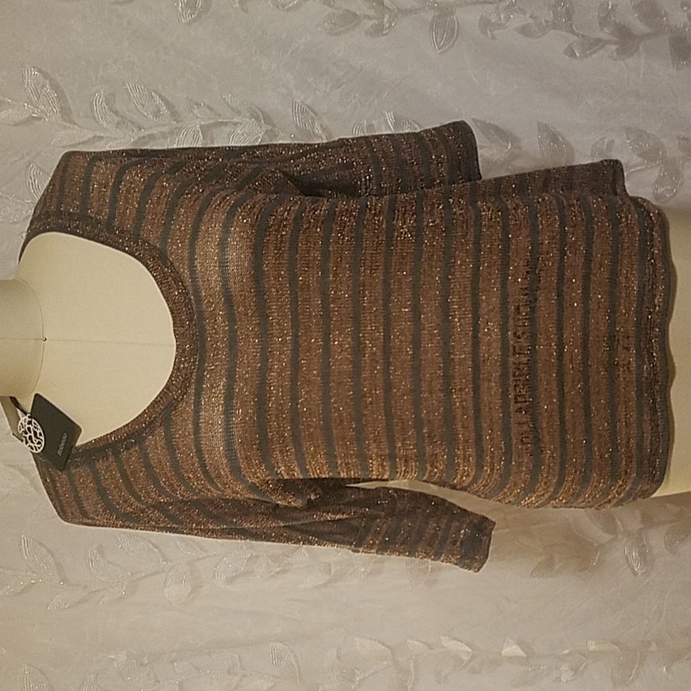 Bobeau- Charcoal & Rust sparkle striped knit sweater🧡